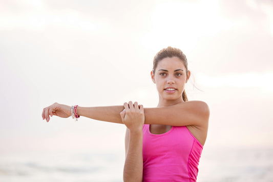 a lady stretching before working out